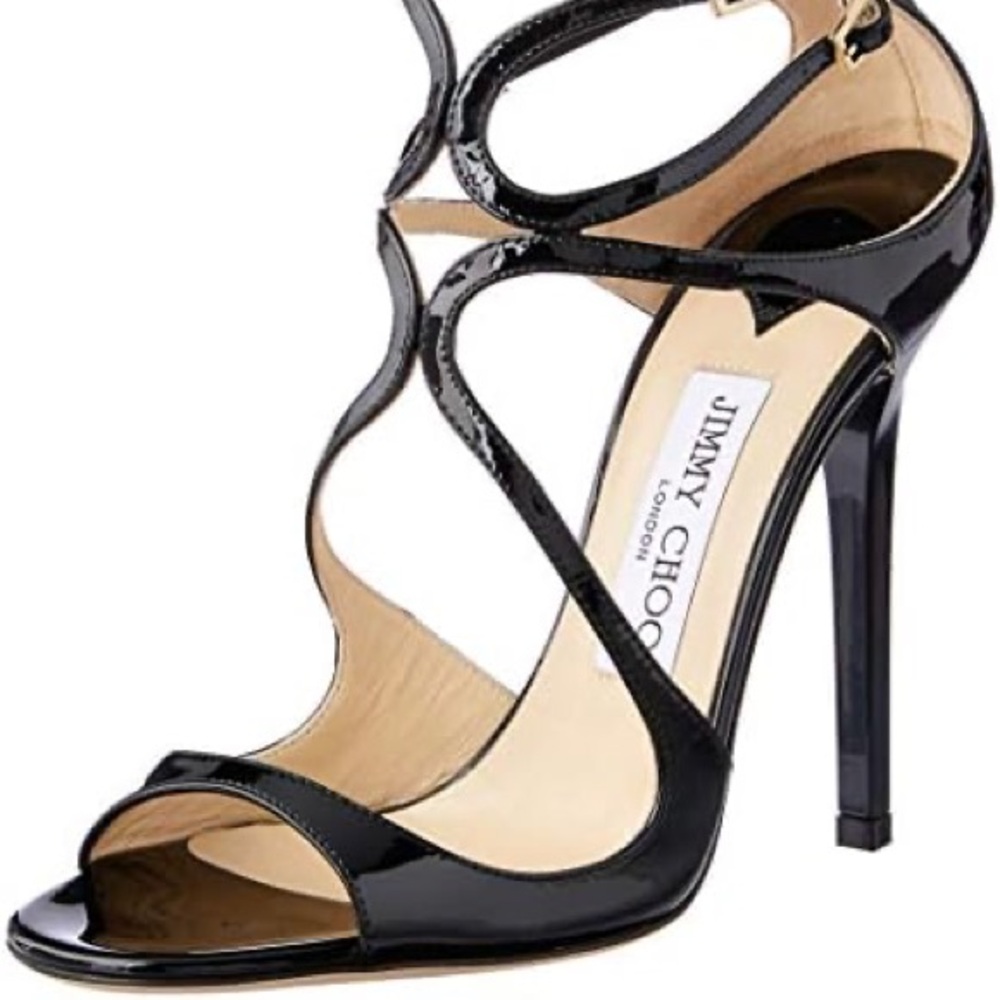 Jimmy Choo Black Leather Strappy Stiletto Sandals